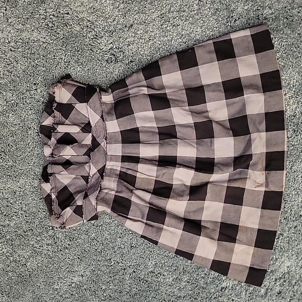 LeRok Gray Plaid Strapless A Line Dress